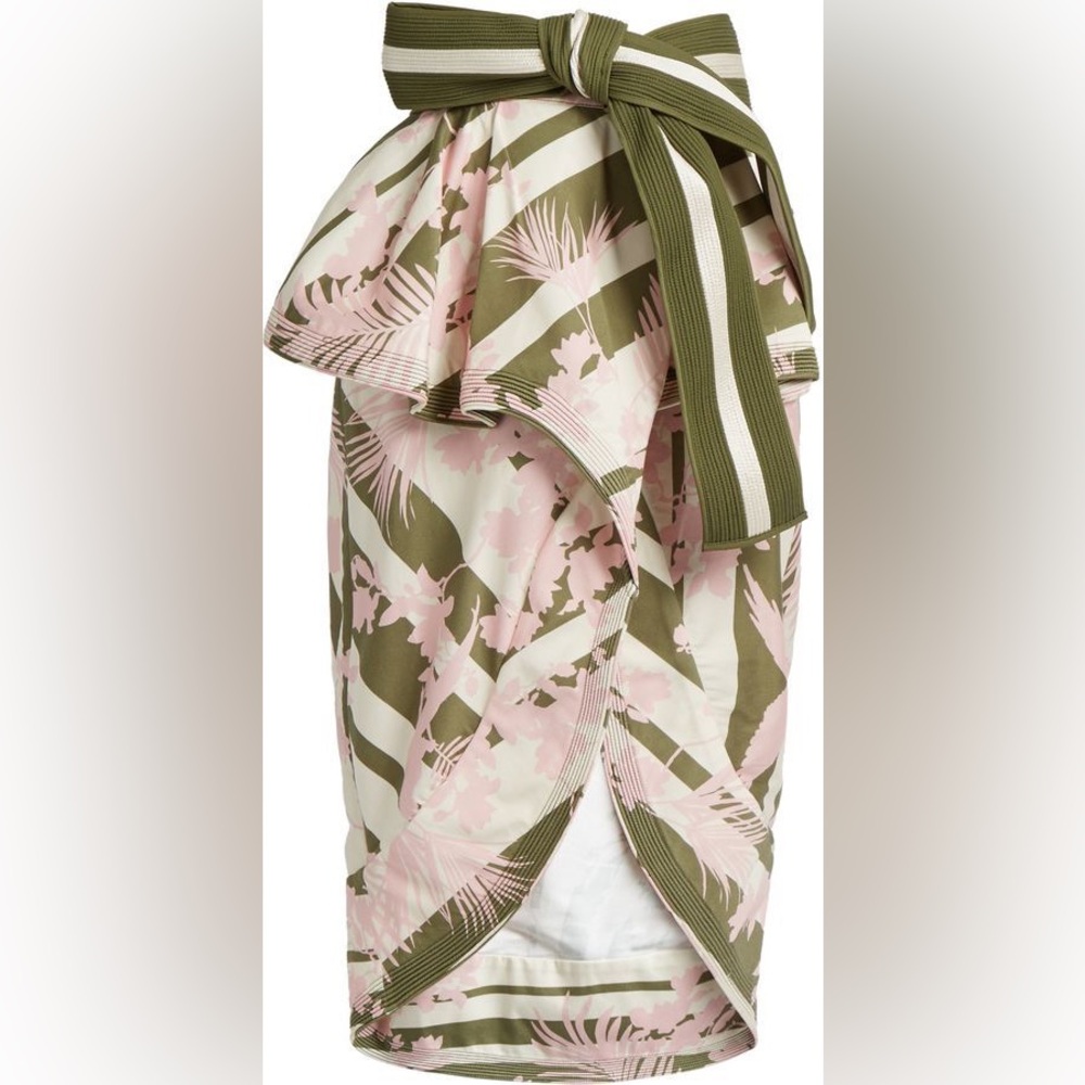 *Sold* Johanna Ortiz 2017 collection Pink & Olive Green Floral Wrap Skirt - Picture 4 of 10